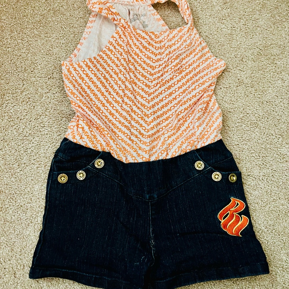 Orange and Blue RocaWear 4T Halter Top One-Piece with Denim Shorts